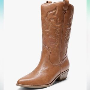 DREAM PAIRS Women's Cowboy Boots Pull On Cowgirl Boots Mid Calf Western Boots